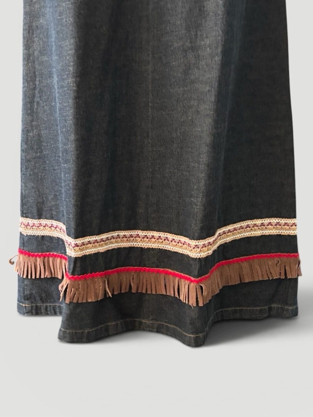 Vintage 1970s Rocky Girls Casual Wear Hennes H&M Denim Western Fringe Hem Dress - Picture 6 of 10